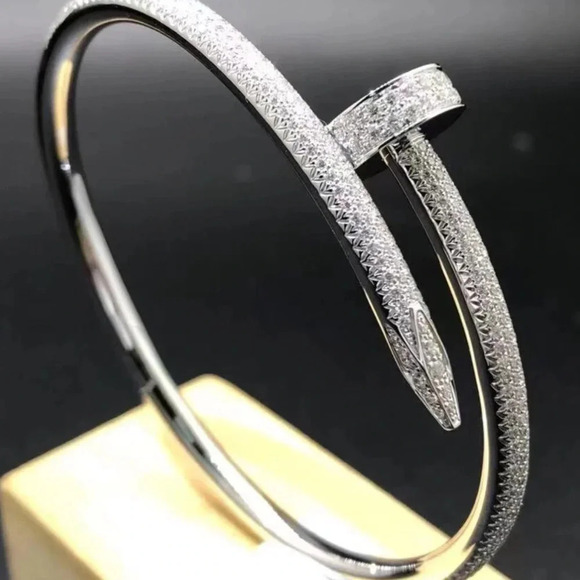 Stainless Steele Round Cut Lab-Created
Cluster Nail Bangle - Picture 4 of 14